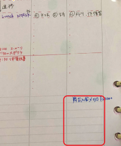 ウイークリーの各日ごとにあるタスク管理場所。9行ある。